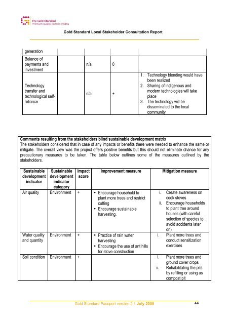 gold standard local stakeholder consultation report - MyClimate