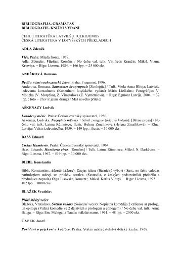 bibliogrÄfija. grÄmatas bibliografie. kniÅ¾nÃ­ vydÃ¡nÃ­ Äehu literatÅ«ra ...
