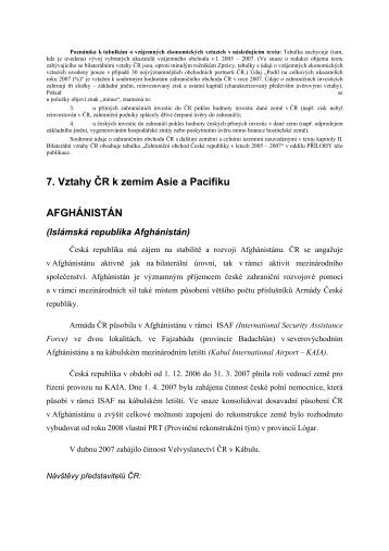 7. Vztahy ÄR k zemÃ­m Asie a Pacifiku AFGHÃNISTÃN - MZV ÄR