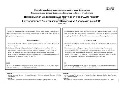 revised list of conferences and meetings by programme for ... - Unesco