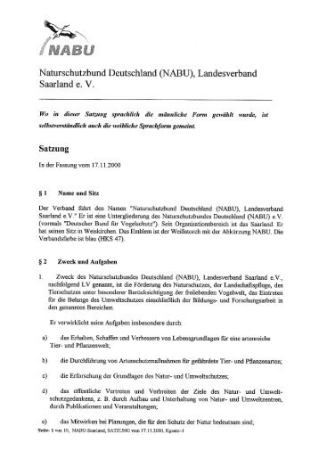 Die Satzung des NABU Saarland - beim NABU im Saarland