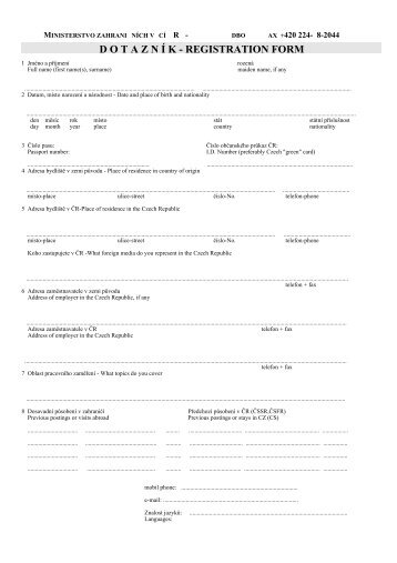 D O T A Z N Ã K - REGISTRATION FORM