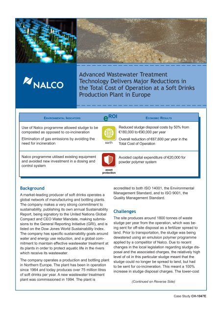 Case Study: Wastewater Cost Reduction at Soft Drink - Nalco
