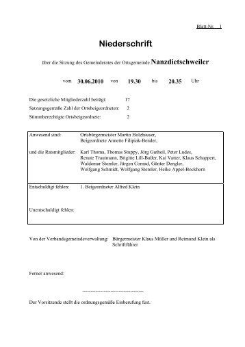 Niederschrift - Nanzdietschweiler