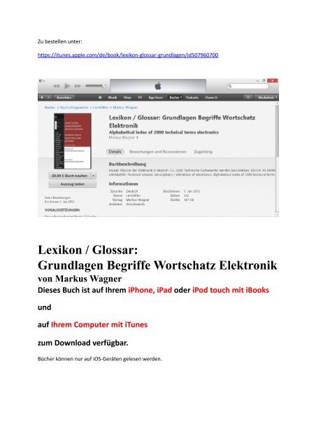 Glossar Elektronik: Buch ist auf iPhone iPad iPod touch mit iBooks zum Download verfuegbar