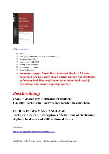 Glossar Elektronik: Buch ist auf iPhone iPad iPod touch mit iBooks zum Download verfuegbar