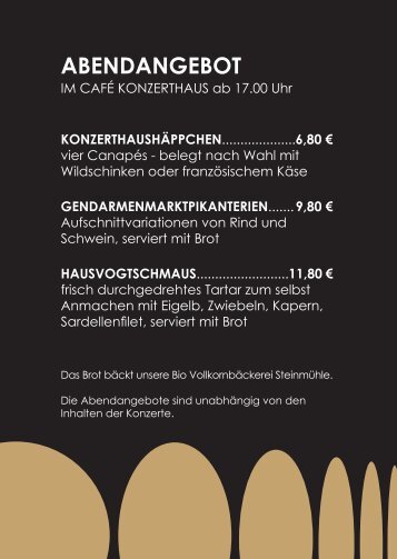 Abendangebot Café Konzerthaus - Mosaik Berlin