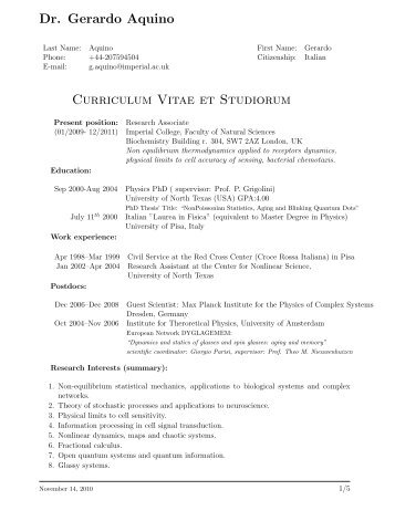 Dr. Gerardo Aquino Curriculum Vitae et Studiorum - Max-Planck ...