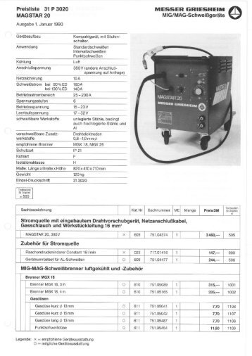 Preisliste/Ausführung/technische Daten - ms Projektierung GmbH