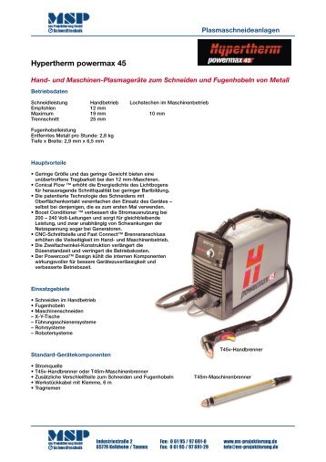 Hypertherm powermax 45 - ms Projektierung GmbH