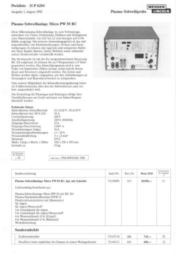 Preisliste/Ausführung/technische Daten - ms Projektierung GmbH