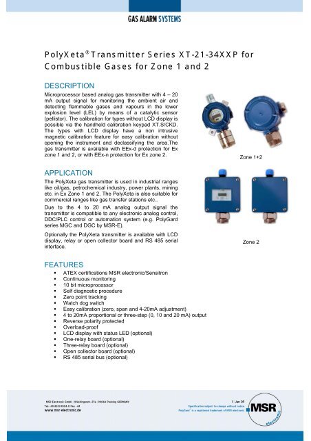 PolyXeta® Transmitter Series XT-21-34XXP for ... - MSR Electronic