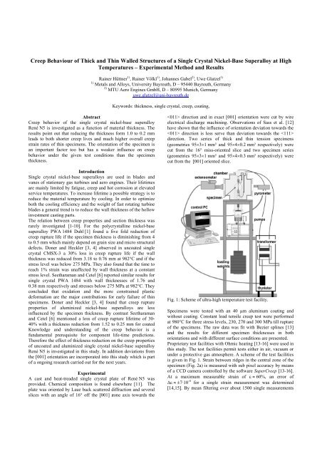 Creep Behaviour of Thick and Thin Walled Structures - MTU Aero ...