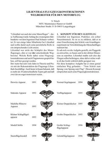 Lilienthals Flugkonstruktionen - Wegbereiter für den Motorflug