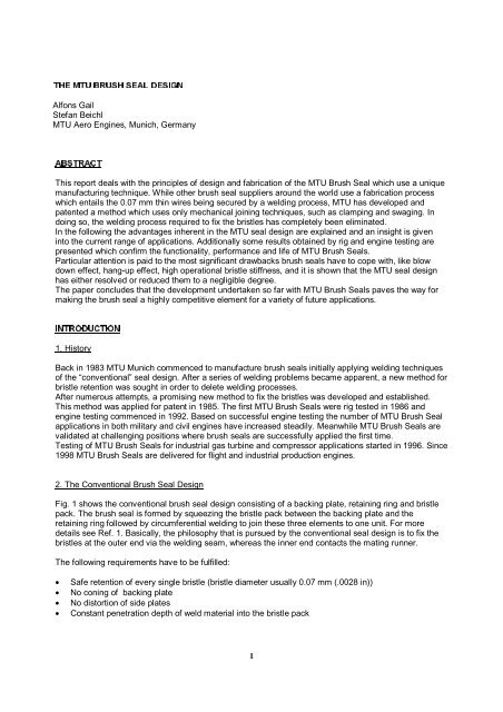 THE MTU BRUSH SEAL DESIGN - MTU Aero Engines