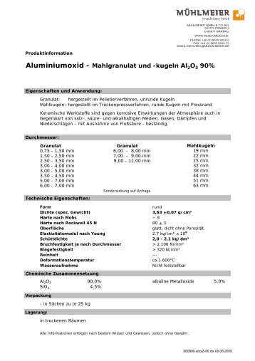 Aluminiumoxid - Mahlgranulat und -kugeln ... - Mühlmeier GmbH