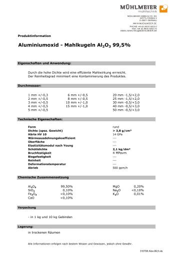 Aluminiumoxid - Mahlkugeln Al2O3 99,5% - Mühlmeier GmbH