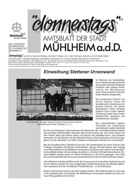 Einweihung Stettener Urnenwand - Mühlheim an der Donau