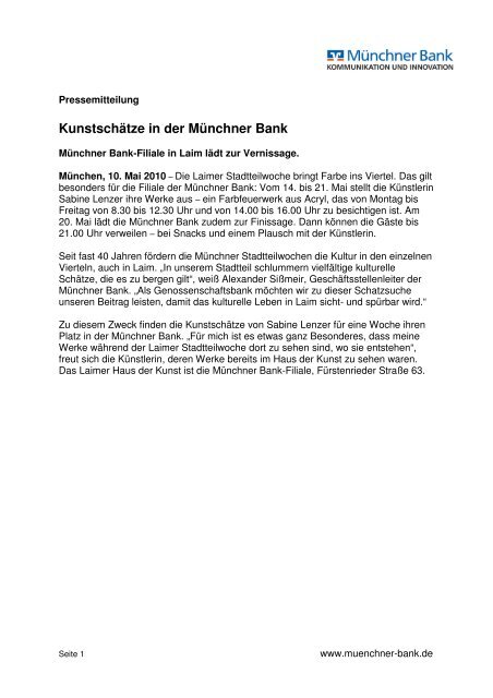 Kunstschatze In Der Munchner Bank Munchner Bank Eg