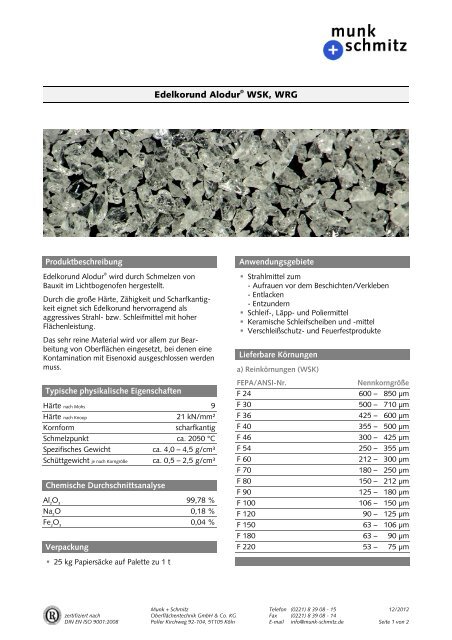 Edelkorund Alodur WSK, WRG - Munk+Schmitz GmbH & Co