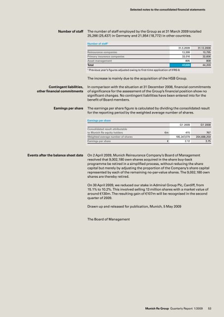 Quarterly Report 1/2009 - Munich Re Group