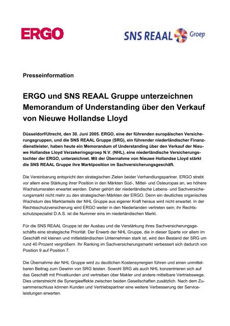Pressemitteilung der ERGO vom 30. Juni 2005 (PDF - Munich Re