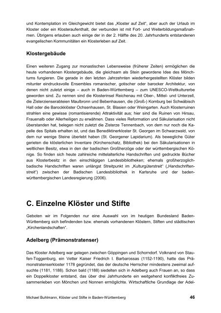 Klöster und Stifte in Baden-Württemberg - Michael-buhlmann.de