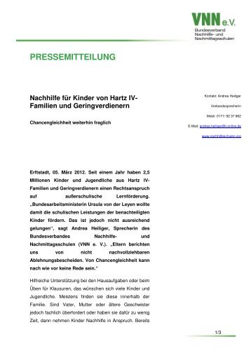 Nachhilfe für Kinder von Hartz IV-Familien und - Bundesverband der ...