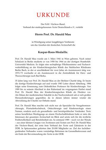 Urkunde Mau - NAV-Virchow-Bund