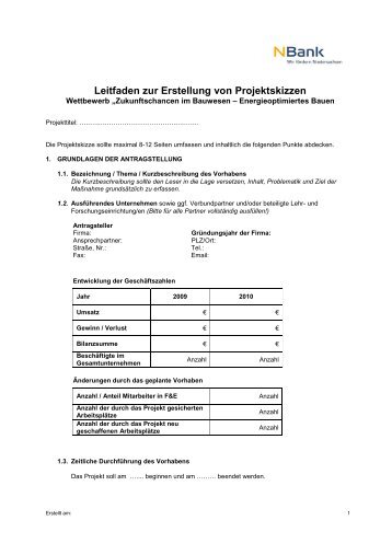 Leitfaden zur Erstellung von Projektskizzen - bei der NBank