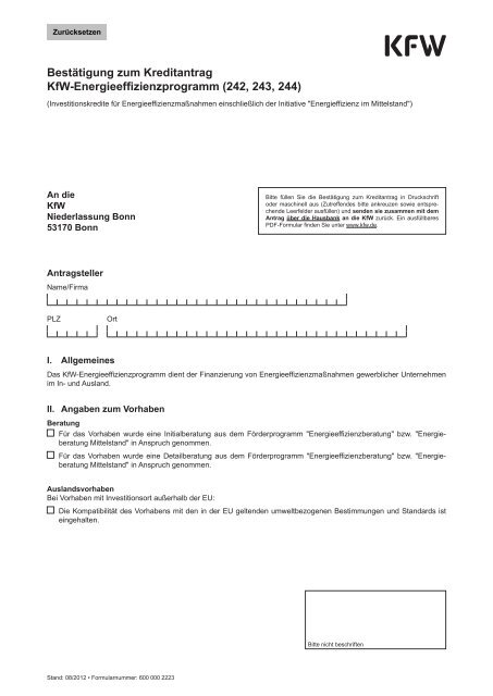 Bestätigung zum Kreditantrag KfW-Energieeffizienzprogramm (242 ...