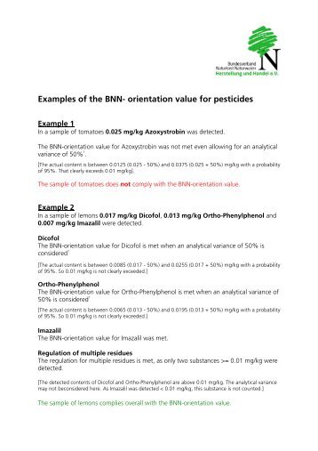 Examples of the BNN- orientation value for pesticides