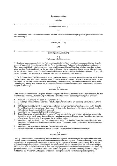 22 09 2009 Muster Betreuungsvertrag Pdf Bei Der Nbank