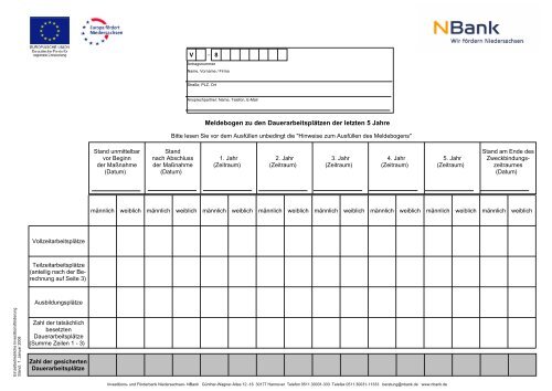 Meldebogen Dauerbeitsplätze der letzten 5 Jahre - bei der NBank