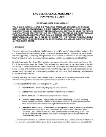 end user license agreement for vspace  client - NComputing