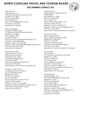 Membership List - North Carolina Department of Commerce