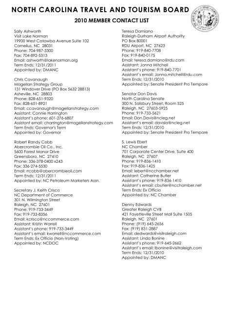 Membership List - North Carolina Department of Commerce