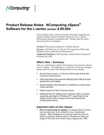 vSpace 4 9 4 L-series Release Notes - Update - NComputing