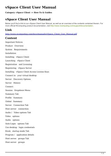 vSpace Client User Manual - NComputing
