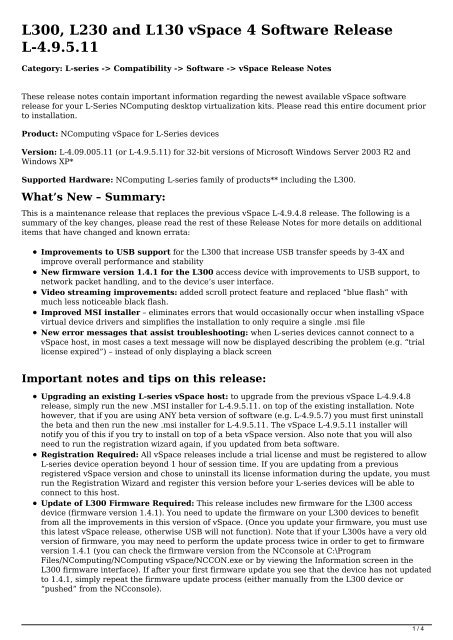 L300, L230 and L130 vSpace 4 Software Release L ... - NComputing