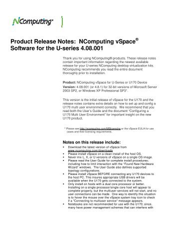 Product Release Notes: NComputing vSpace Software for the U ...