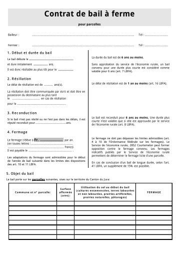 Contrat de bail à ferme - République et Canton du Jura