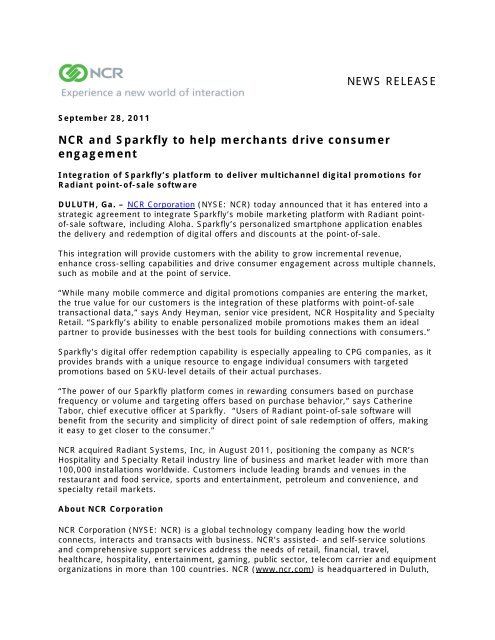 news release ncr and sparkfly to help merchants drive ncr merchant solutions