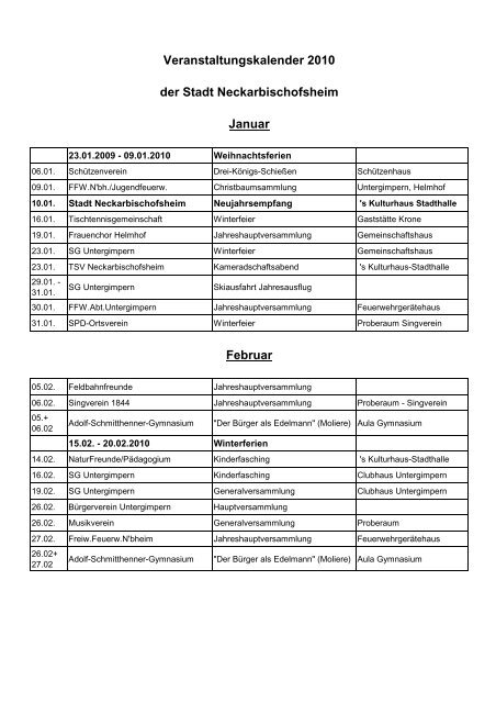 Veranstaltungskalender 2010 - Neckarbischofsheim