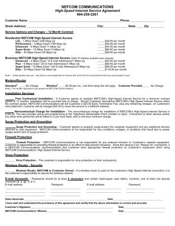 NEFCOM DSL Service Agreement - Nefcom Internet