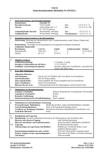 VOCO Sicherheitsdatenblatt (Richtlinie 91/155/EEC) - kleindental