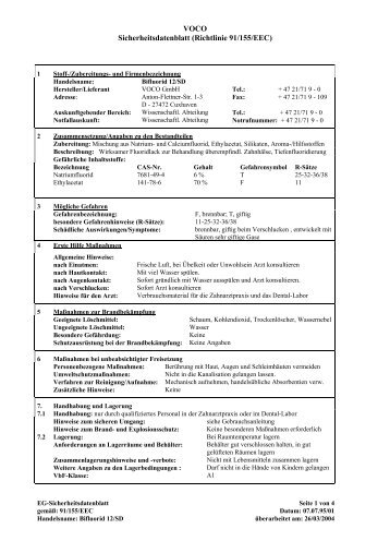 VOCO Sicherheitsdatenblatt (Richtlinie 91/155/EEC) - kleindental