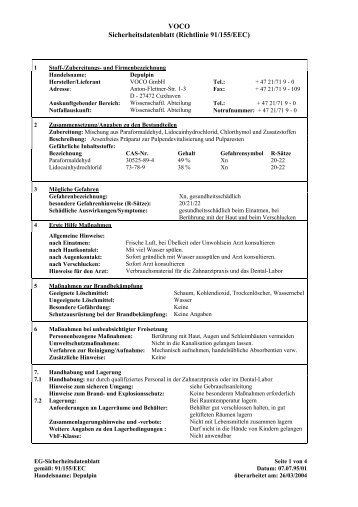 VOCO Sicherheitsdatenblatt (Richtlinie 91/155/EEC) - kleindental