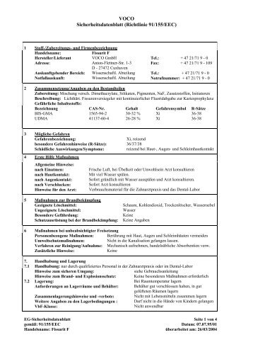 VOCO Sicherheitsdatenblatt (Richtlinie 91/155/EEC) - kleindental