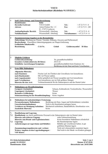 VOCO Sicherheitsdatenblatt (Richtlinie 91/155/EEC) - NETdental